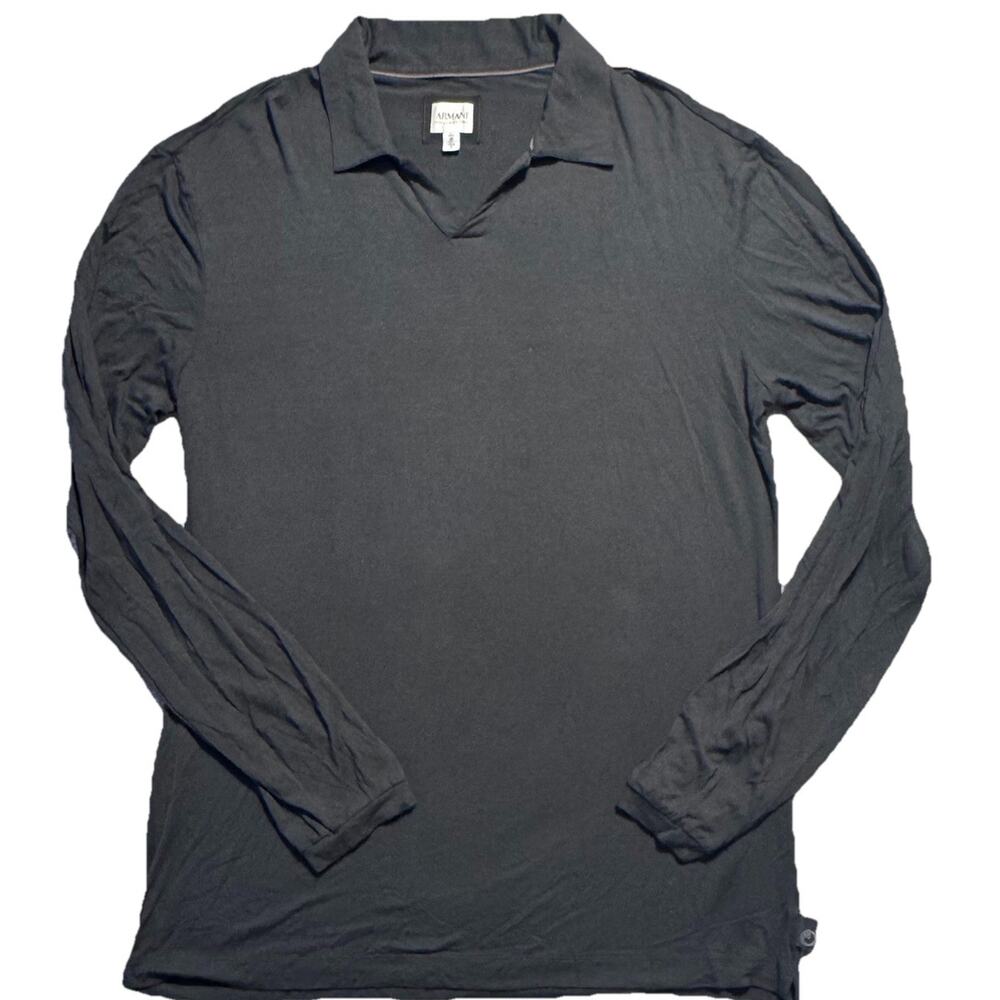 Armani Collezioni Soft Long Sleeve Dark Grey Collared Polo Shirt S Preppy